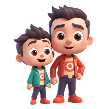 3d rendering father and son cartoon characters png
