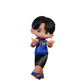 Boy with A Blue Jacket and Black Shorts Pointing at Side Pose png