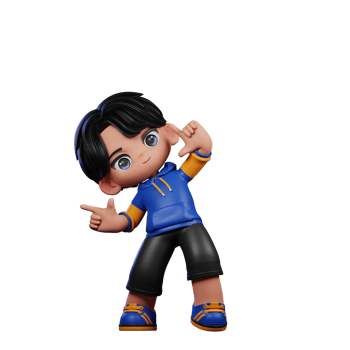 Boy with A Blue Jacket and Black Shorts Pointing Right Pose png