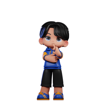 Boy with A Blue Jacket and Black Shorts Thinking Deeply Pose png
