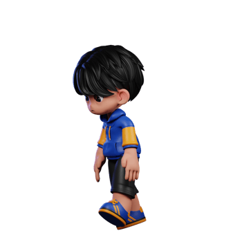 Boy with A Blue Jacket and Black Shorts Tired Walk Pose png