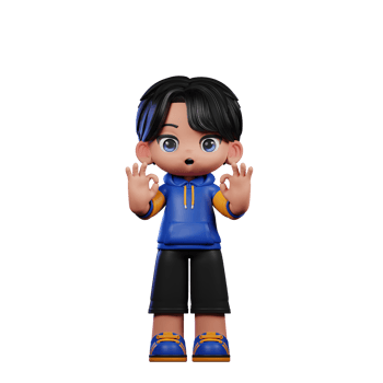 Boy with A Blue Jacket and Black Shorts Showing Ok Sign Pose png