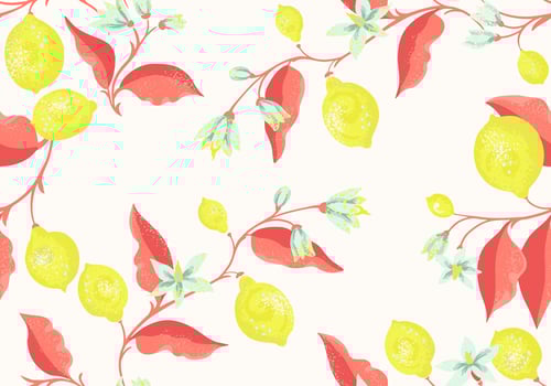 Creative colorful yellow lemons, limes on branches with leaves seamless pattern on a light background. hand drawing illustration. Abstract artistic citrus stems repeated printing. Ornament vector