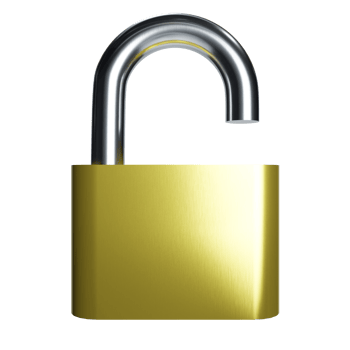 a 3d front view unlocked with metal material and yellow secure body icon png