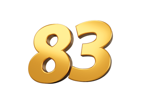 Gold number 83 Eighty three. shiny 3d number made of gold 3d illustration png