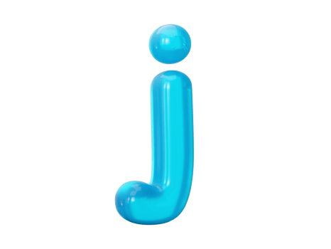 Letter j made of Aqua blue jelly liquid. 3d alphabet small letters 3d illustration png