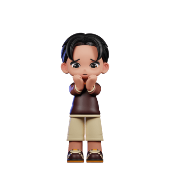 A Cartoon Character with a Brown Shirt and Brown Shorts Worried Pose png