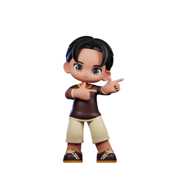 A Cartoon Character with a Brown Shirt and Brown Shorts Pointing Left Pose png
