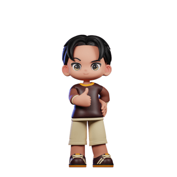 A Cartoon Character with a Brown Shirt and Brown Shorts Showing Thumbs Up Pose png