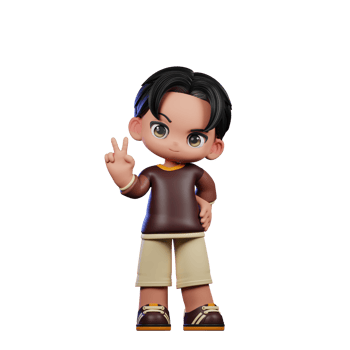 A Cartoon Character with a Brown Shirt and Brown Shorts Showing Peace Sign Pose png