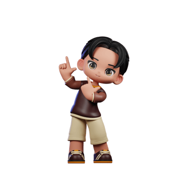 A Cartoon Character with a Brown Shirt and Brown Shorts Pointing Up Pose png
