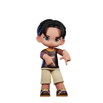 A Cartoon Character with a Brown Shirt and Brown Shorts Pointing Down Pose png