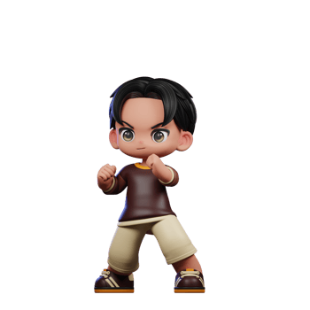 A Cartoon Character with a Brown Shirt and Brown Shorts Ready Fight Pose png