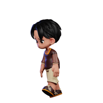 A Cartoon Character with a Brown Shirt and Brown Shorts Tired Walk Pose png