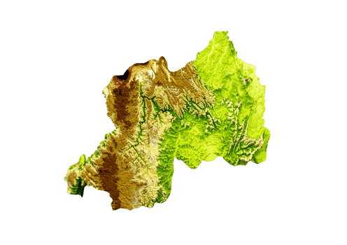 Rwanda Map Shaded relief Color Height map 3d illustration png