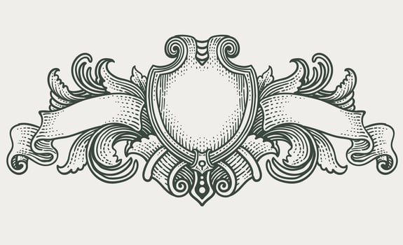 Vintage engraving badge decorative ornament design elements, Illustration hand drawn - vector