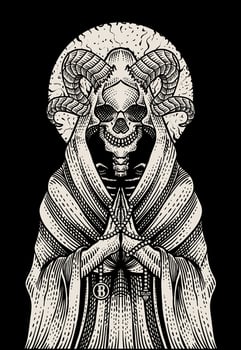 Illustration demon skull with engraving hand drawn style - Eps 10 vector