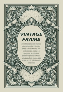 Vintage border frame engraving with antique ornament pattern - Eps 10 vector