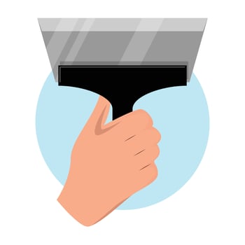 hand holding a metal spatula and blue circle on the background vector