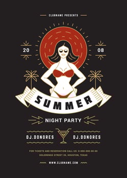 Summer beach party flyer or poster template modern line typography style design. vector