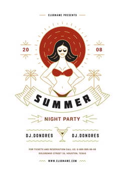 Summer beach party flyer or poster template modern line typography style design. vector