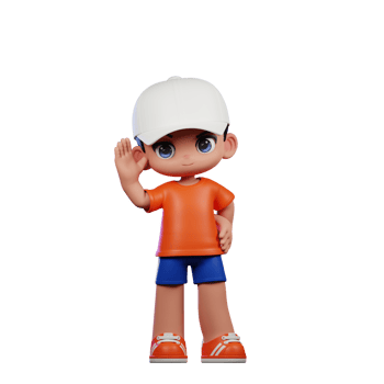 3d Cartoon Boy in Orange Shirt and Blue Shorts with a White Hat Greeting Pose png