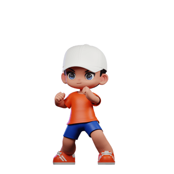 3d Cartoon Boy in Orange Shirt and Blue Shorts with a White Hat Ready Fight Pose png