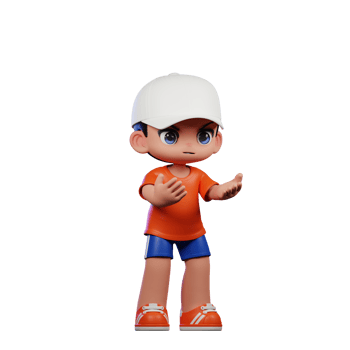 3d Cartoon Boy in Orange Shirt and Blue Shorts with a White Hat Angry Pose png
