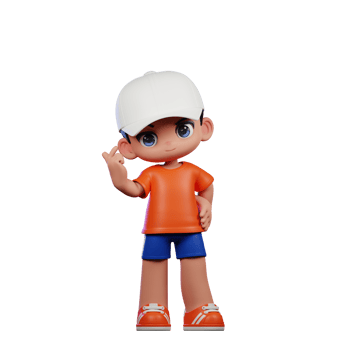 3d Cartoon Boy in Orange Shirt and Blue Shorts with a White Hat Love Pose png