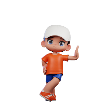 3d Cartoon Boy in Orange Shirt and Blue Shorts with a White Hat Acting Cool Pose png