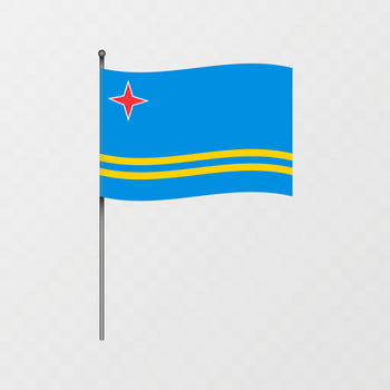 Aruba national flag on flagpole. illustration. vector
