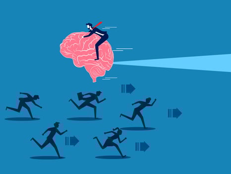 Think creatively and differently. Businessmen who think differently from other competitors vector