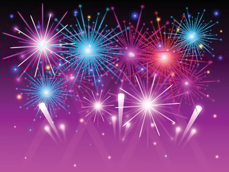 Colorful realistic bursting fireworks background vector