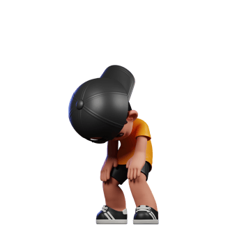 3d Cartoon Character with a Yellow Shirt and Black Shorts Taking Break Pose png