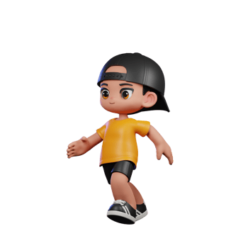 3d Cartoon Character with a Yellow Shirt and Black Shorts Running Pose png