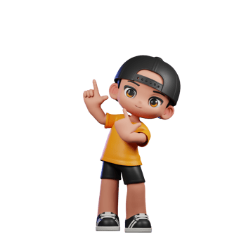 3d Cartoon Character with a Yellow Shirt and Black Shorts Pointing Up Pose png