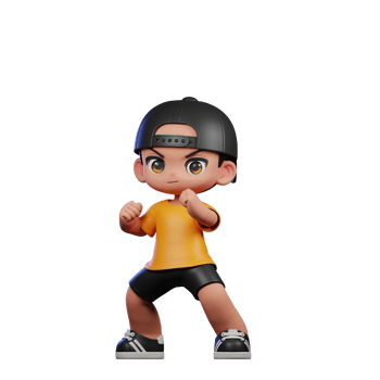 3d Cartoon Character with a Yellow Shirt and Black Shorts Ready Fight Pose png