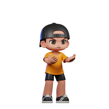 3d Cartoon Character with a Yellow Shirt and Black Shorts Angry Pose png