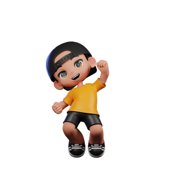 3d Cartoon Character with a Yellow Shirt and Black Shorts Jump Air Happy Pose png