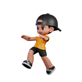 3d Cartoon Character with a Yellow Shirt and Black Shorts Doing Jump Pose png