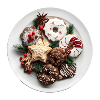 Christmas Biscuits in a Plate on Transparent Background png