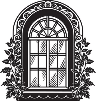 Decorative window in the house illustration black and white vector