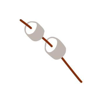 Marshmallow on Stick. Flat Cartoon illustration Isolated on white background. Tasty and Sweet Roasted Desert for Picnic, Grill Party, Campfire. Graphic Art for Flyer, Sticker, Design Object vector