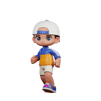 3d Cartoon Character in a Blue Shirt and White Hat Walking Pose png