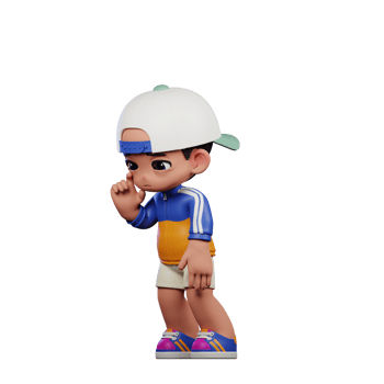 3d Cartoon Character in a Blue Shirt and White Hat Standing Sad Pose png