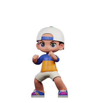 3d Cartoon Character in a Blue Shirt and White Hat Ready Fight Pose png
