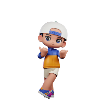 3d Cartoon Character in a Blue Shirt and White Hat Pointing at Side Pose png