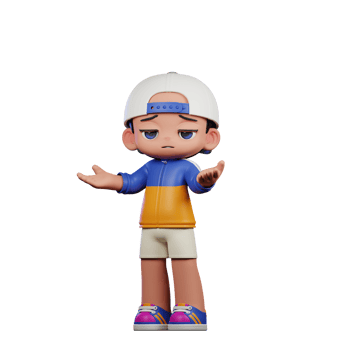 3d Cartoon Character in a Blue Shirt and White Hat Confused Pose png