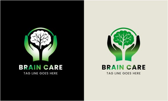 Tree brain logo concept. Human mind, mind growth, human brain with power bulb, brain with leaf, logo concept idea symbol, brain recharge, brain improve vector
