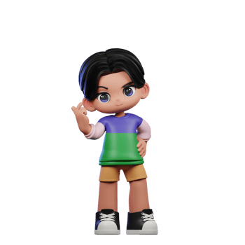 3d Cartoon Character in a Green Shirt and Yellow Shorts Giving Love Sign Pose png